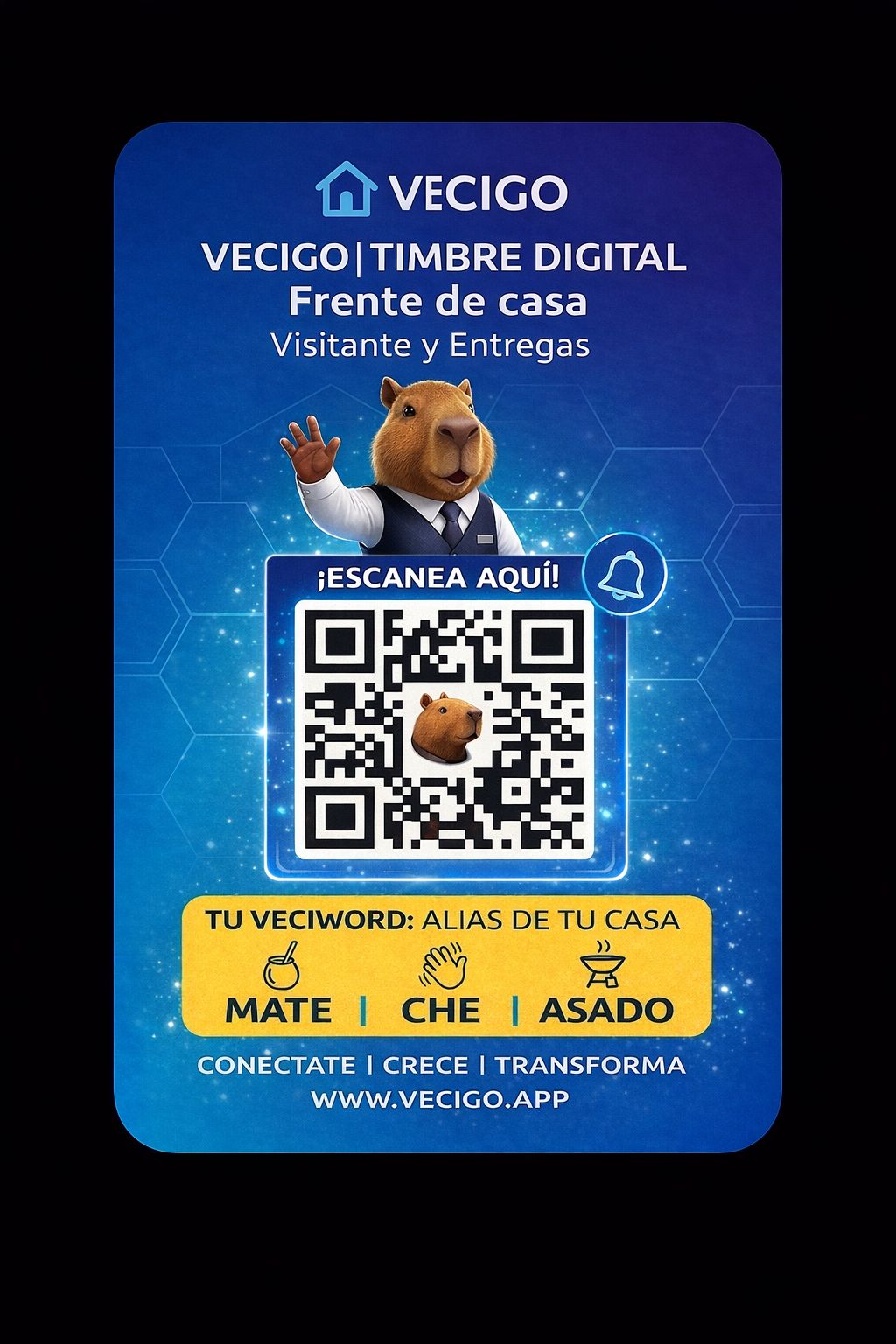 Mano escaneando el Timbre Digital QR en la puerta